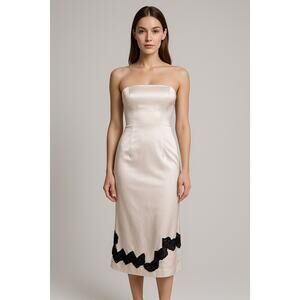 Lela Rose Silk Cocktail Strapless Dress Satin Pale Peach Tulle Detail Size 6
